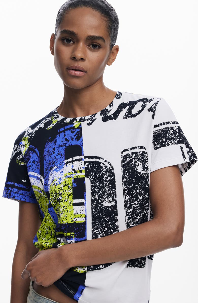 Desigual Colorblock Cotton Graphic T-Shirt, Alternate, color, Black