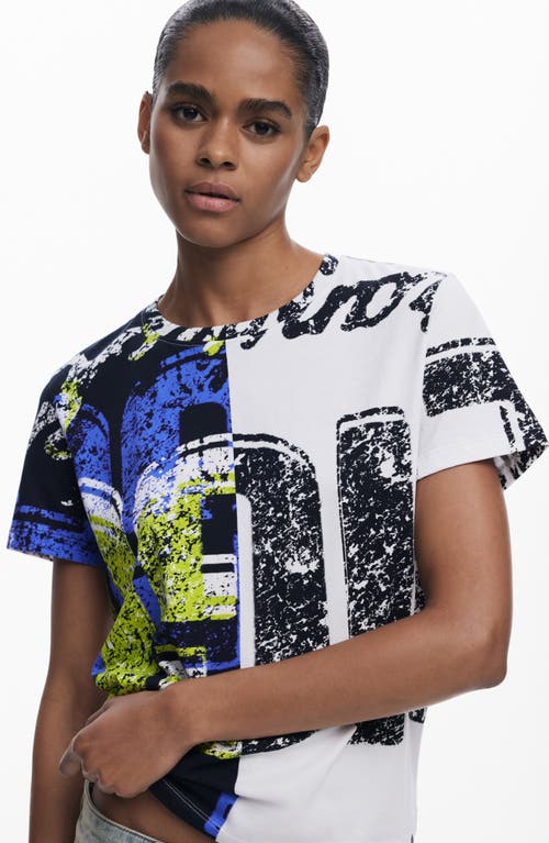 Desigual Colorblock Cotton Graphic T-shirt In White