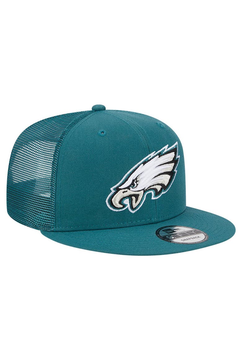 Men's New Era Midnight Green Philadelphia Eagles Main Trucker 9FIFTY Snapback Hat, Alternate, color, Green