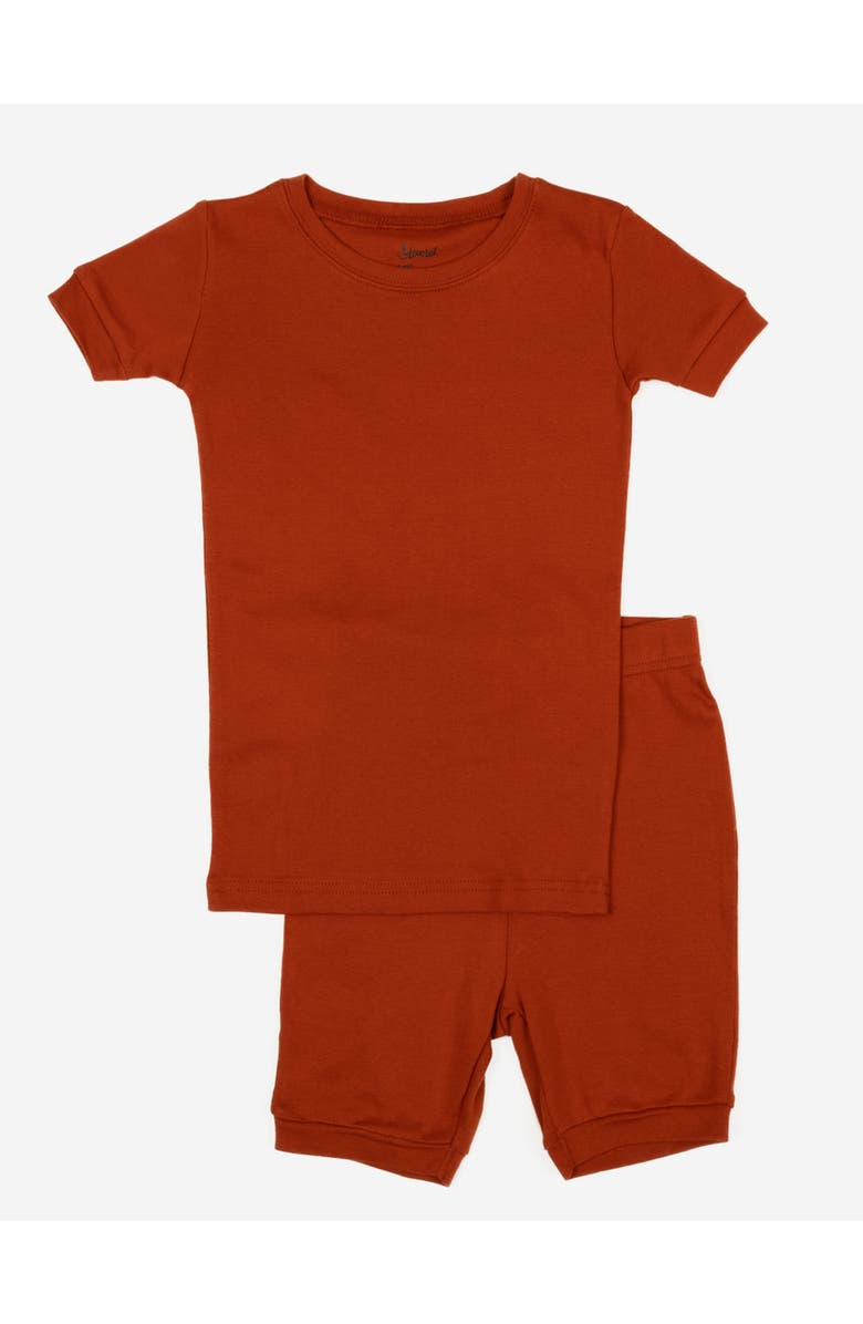 Leveret Kids Cotton Two-Piece Short Pajamas, Stripes & Solids, Main, color, Rust
