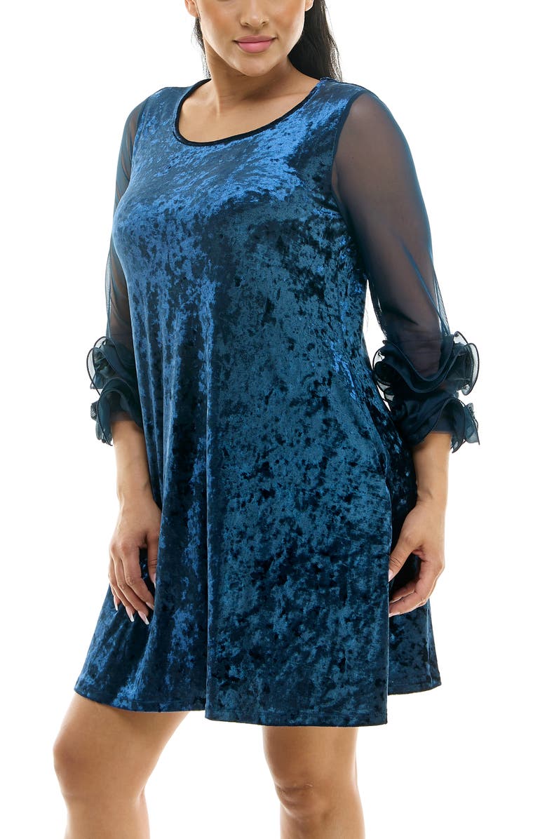 Nina Leonard Crushed Velvet Trapeze Dress, Alternate, color, Midnight
