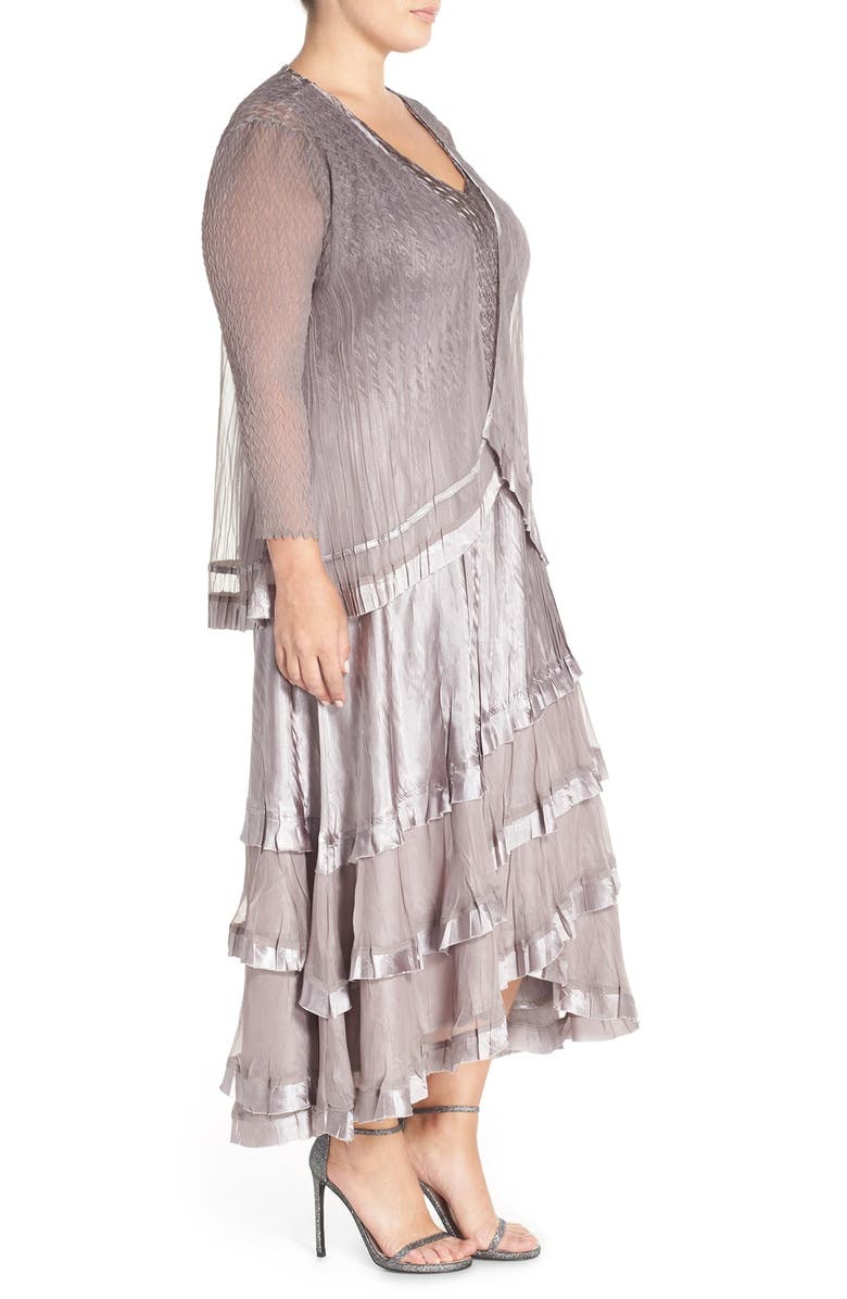 Komarov Charmeuse Tiered Hem Dress with Chiffon Jacket, Alternate, color,