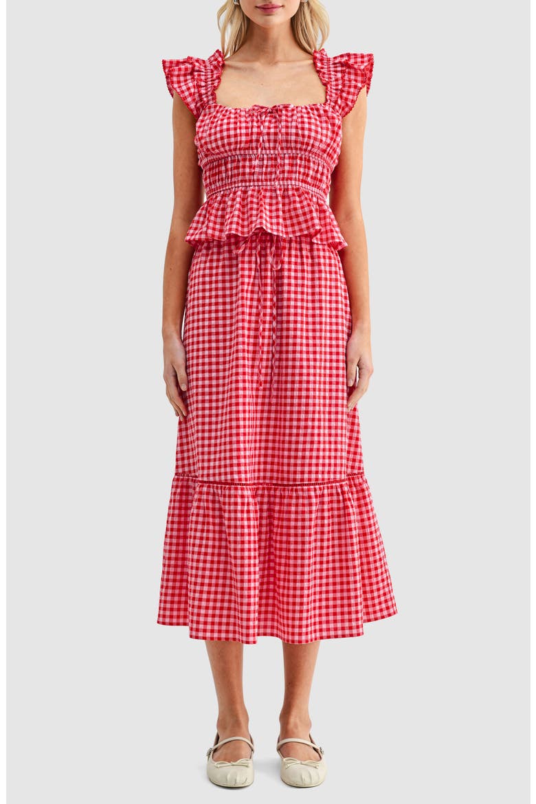 Gingham Cotton Blend Midi Skirt, Alternate, color, RED GINGHAM