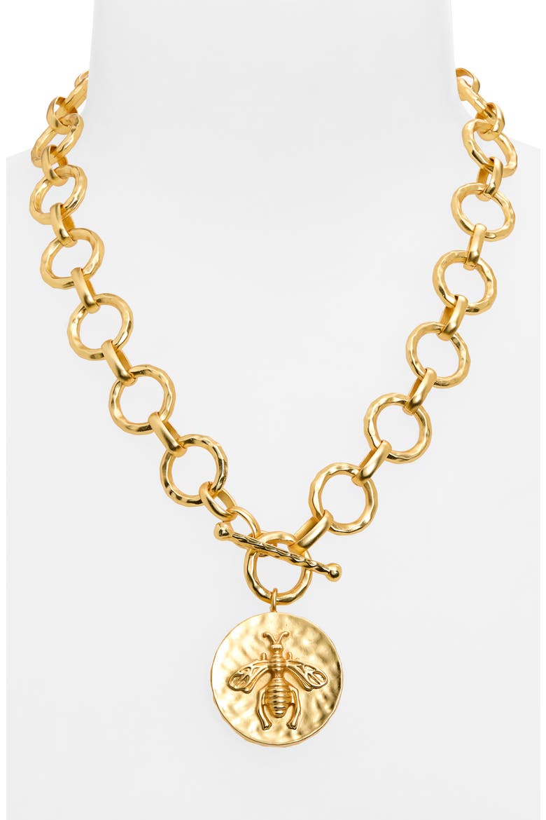 Queen Bee Pendant Necklace, Alternate, color, GOLD