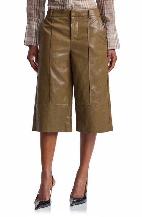Pintuck Faux Leather Trouser Shorts