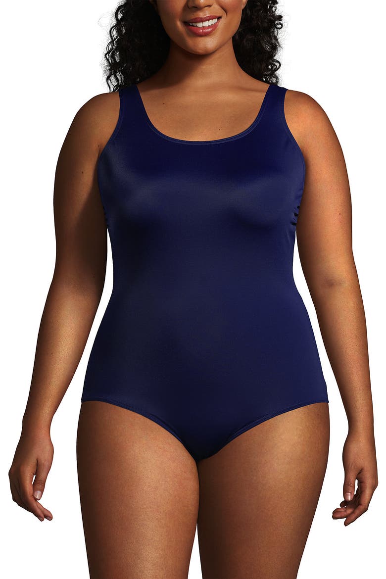 Plus Size DD-Cup Chlorine Resistant Scoop Neck Soft Cup Tugless Sporty One Piece Swimsuit, Alternate, color, Deep Sea Navy