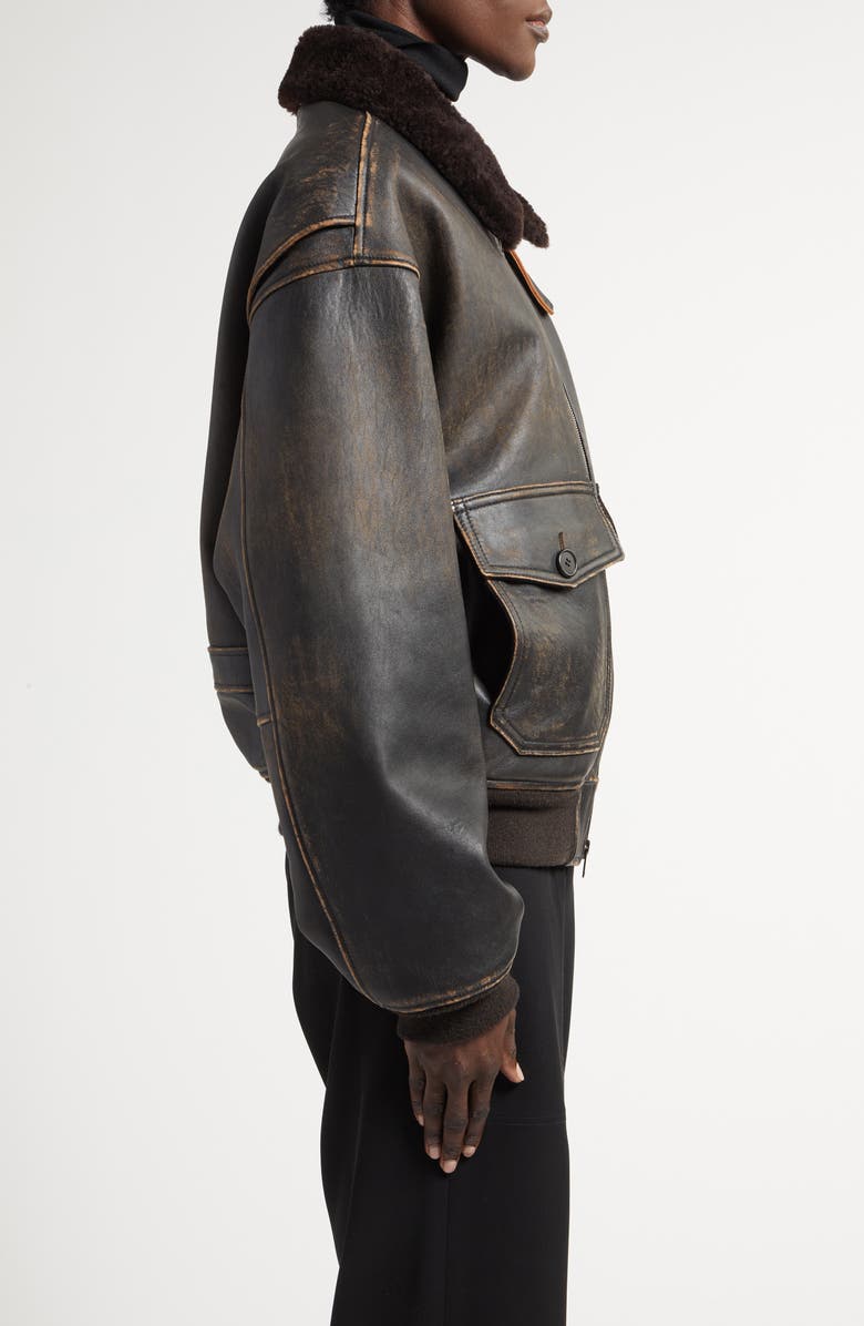 The Row Adonis Leather & Genuine Shearling Bomber Jacket, Alternate, color, 