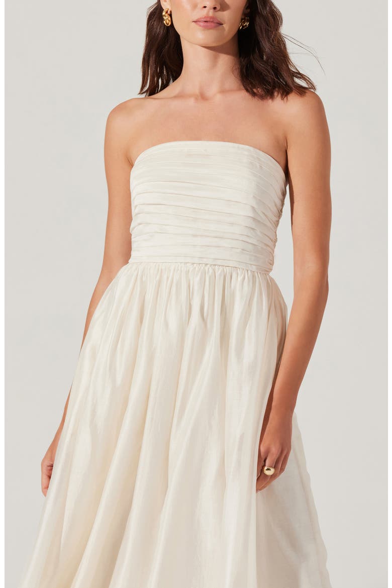 Aneesha Bow Back Strapless Midi Dress, Alternate, color, CREAM