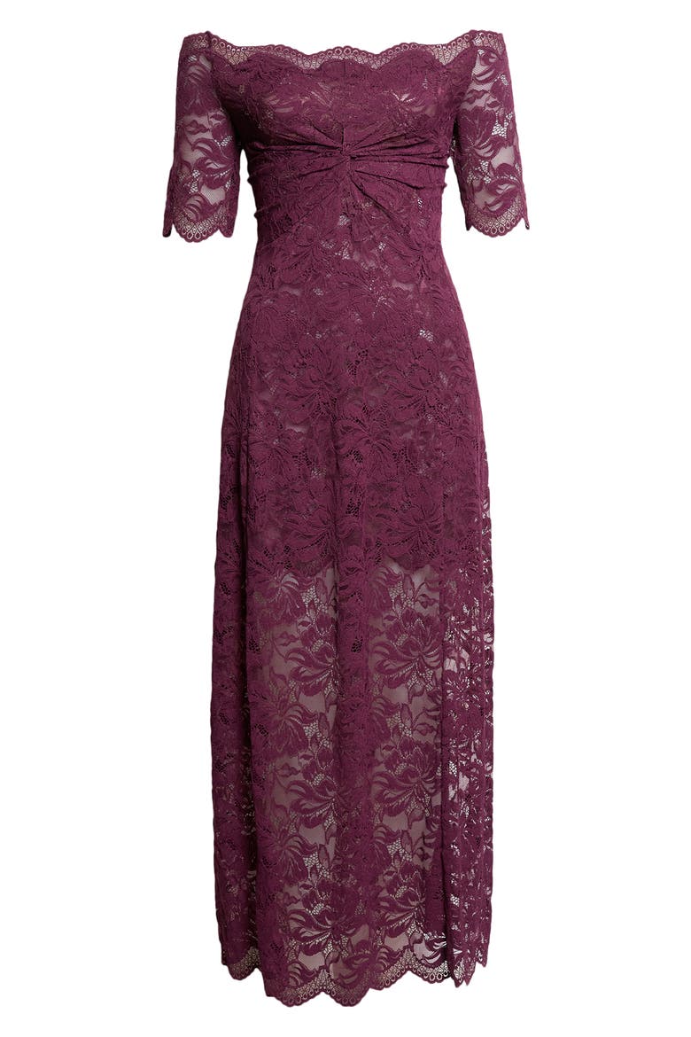 Off the Shoulder Stretch Lace Maxi Dress, Main, color, MAGENTA PURPLE