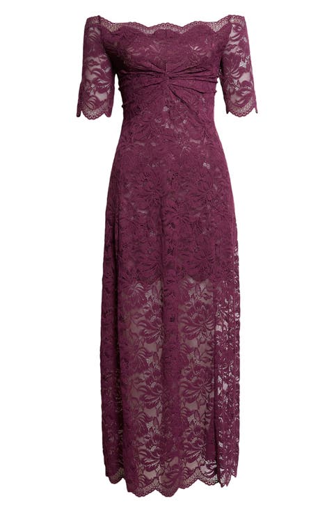 Off the Shoulder Stretch Lace Maxi Dress