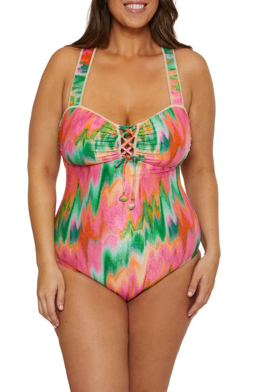 Becca Etc . Mirage Metallic Lace-up One-piece Swimsuit