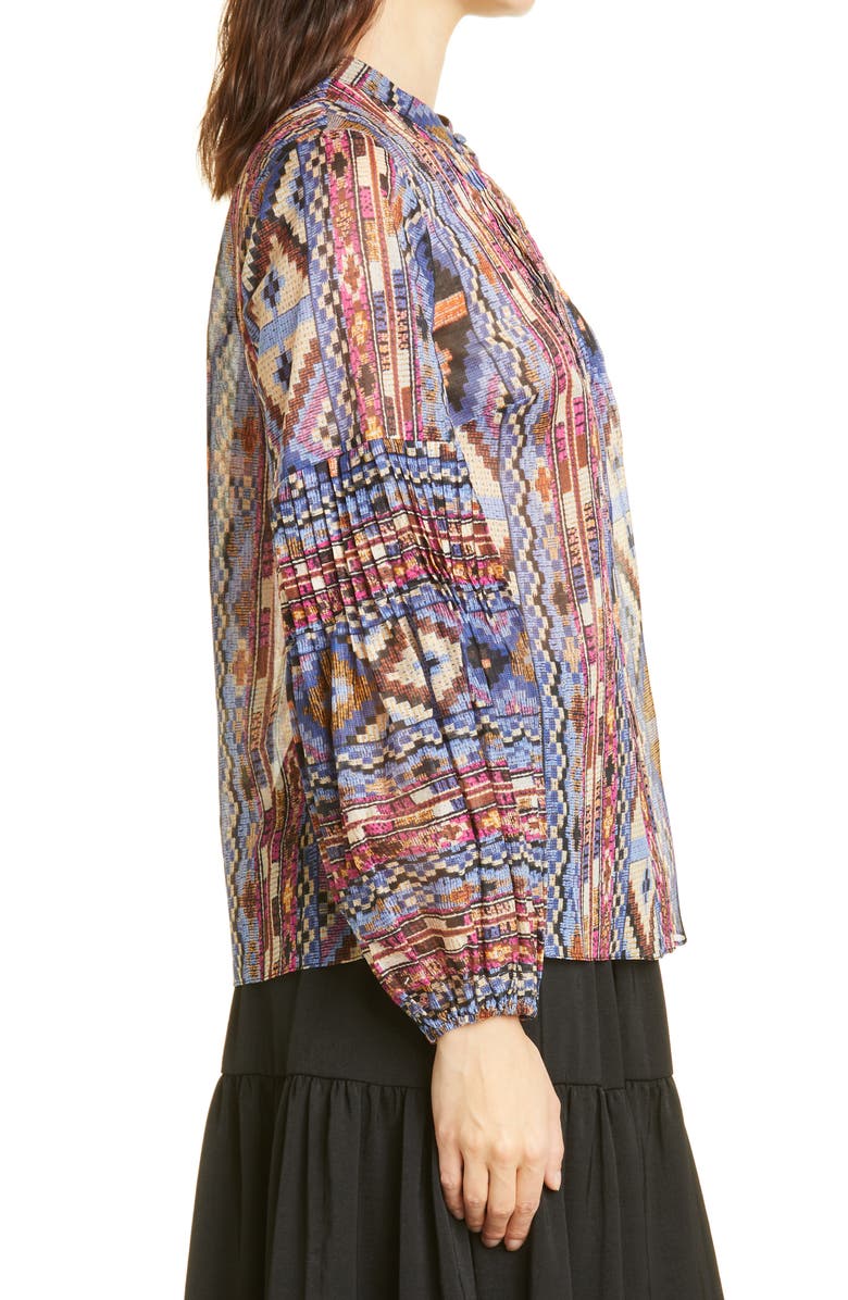 KOBI HALPERIN Melody Print Pintuck Cotton Blouse, Alternate, color,