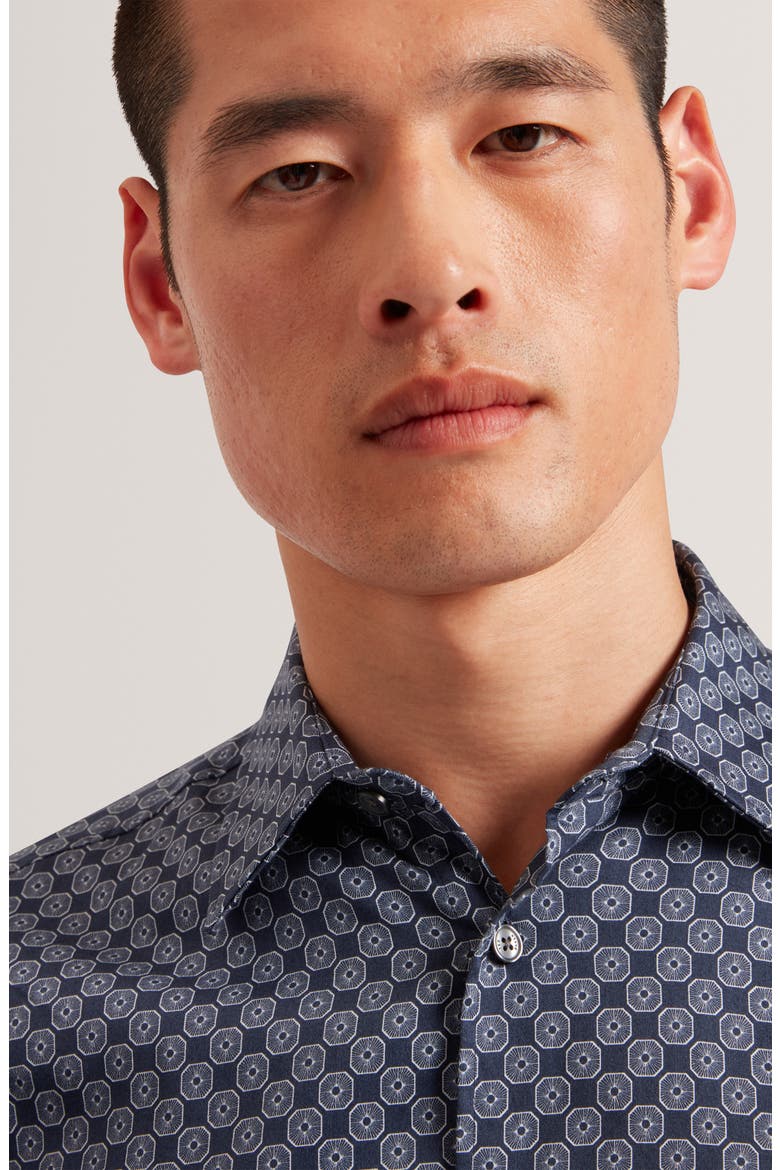 Sef Slim Fit Print Cotton Button-Up Shirt, Alternate, color, NAVY