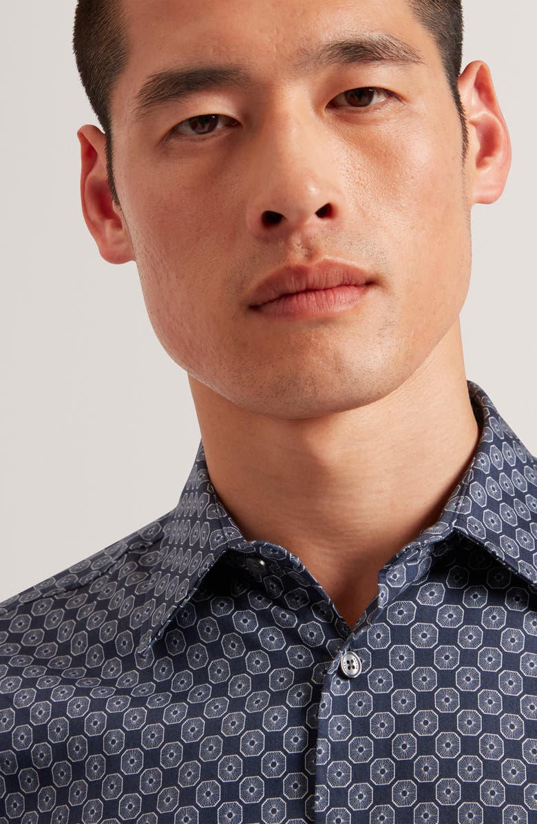 Ted Baker Sef Slim Fit Print Cotton Button-Up Shirt, Alternate, color, Navy
