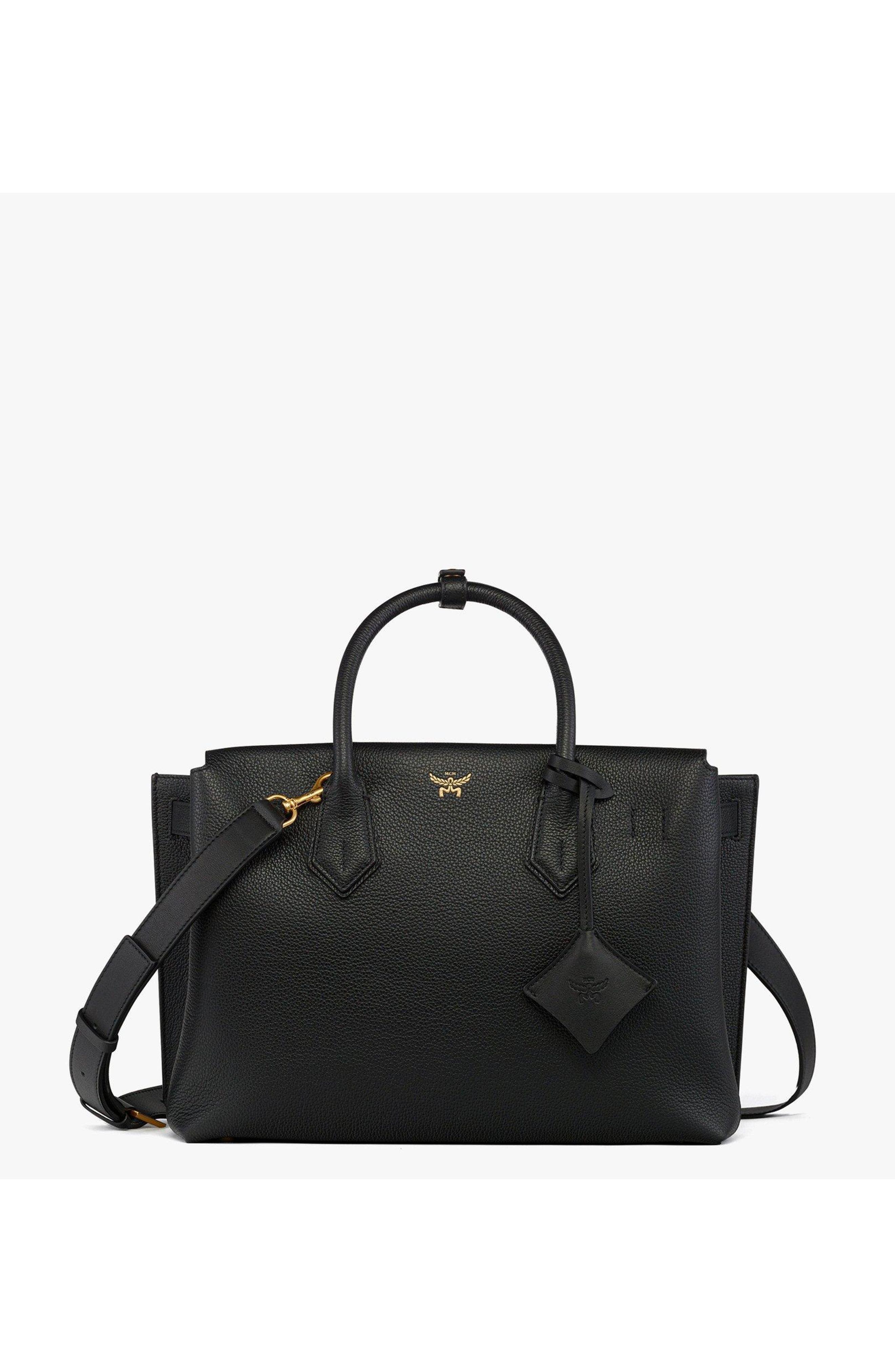 MCM Medium Milla Tote in Spanish Embossed Leather, Main, color, Black