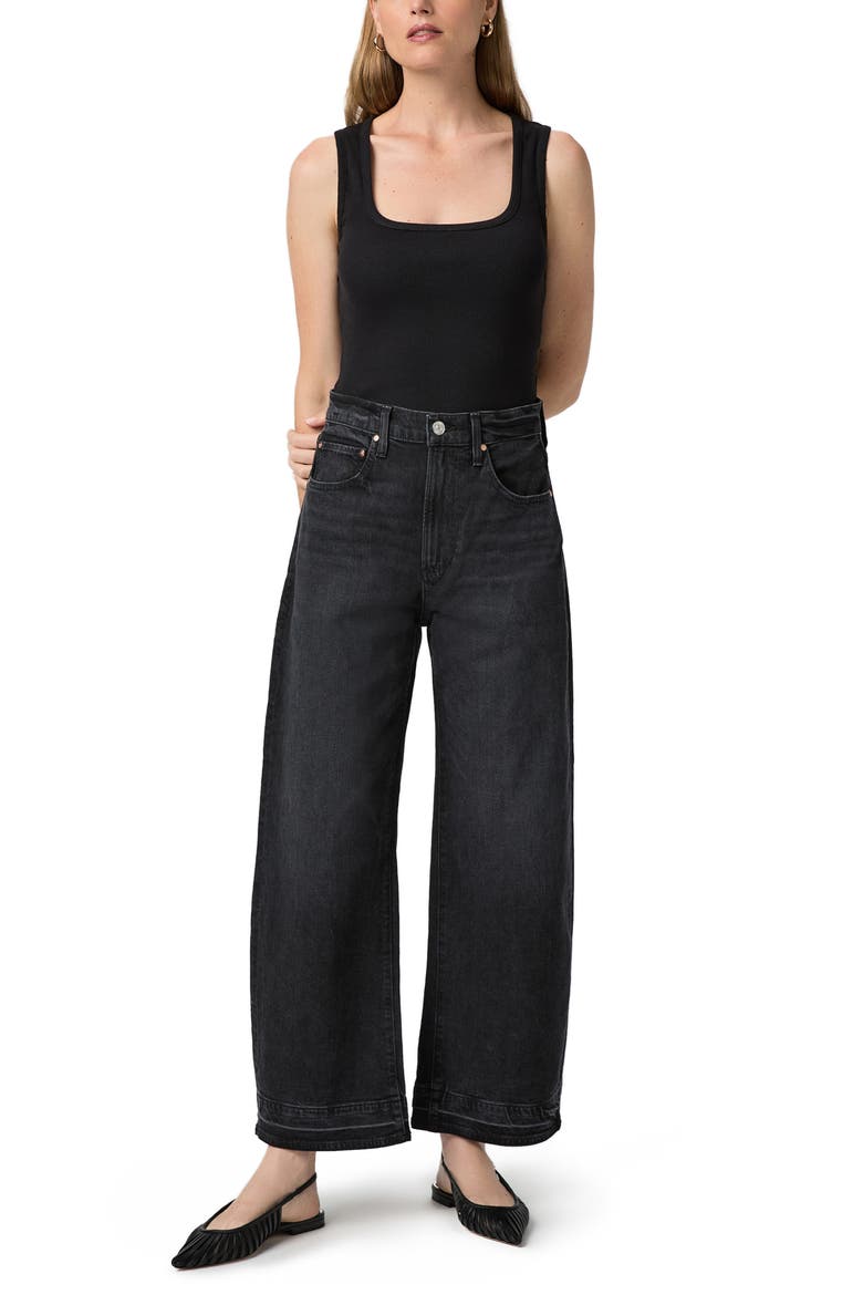 Arellia Release Hem High Waist Ankle Barrel Jeans, Alternate, color, BLACK VOID