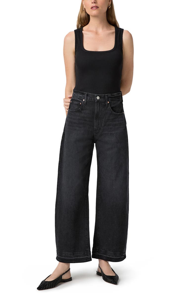 PAIGE Arellia Release Hem High Waist Ankle Barrel Jeans, Alternate, color, Black Void