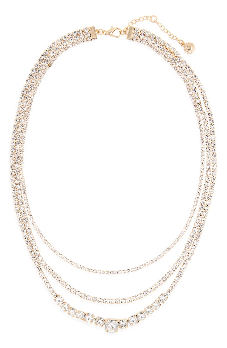 BaubleBar Crystal Layered Tennis Necklace, Main, color, Clear