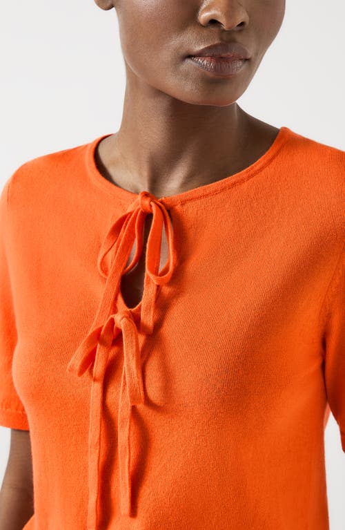 Lk Bennett Nerys Tie Front Cotton & Merino Wool Blend T-shirt In Orange