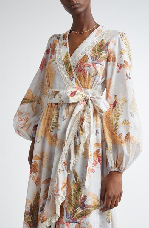 Zimmermann Ascension Lace-trimmed Tiered Printed Cotton-voile Midi Wrap Dress