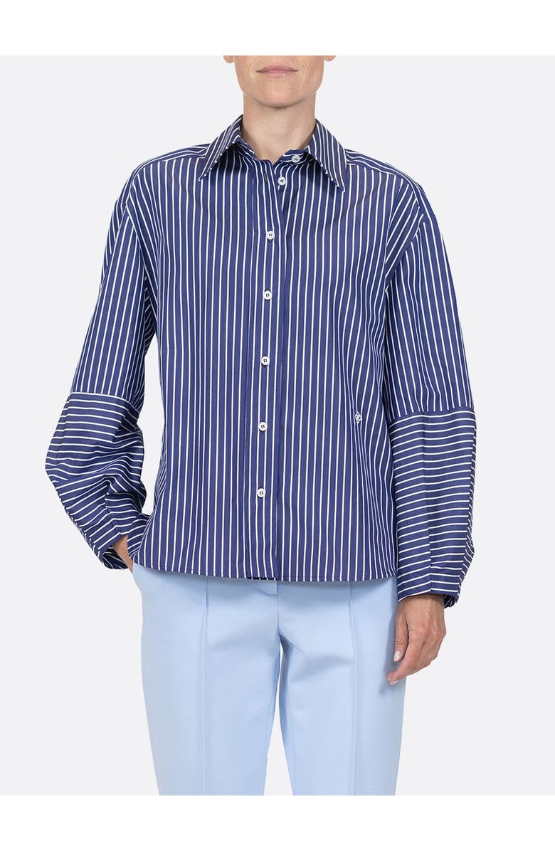 Callas Milano Aura Lantern sleeve stripe shirt, Alternate, color, Navy/White