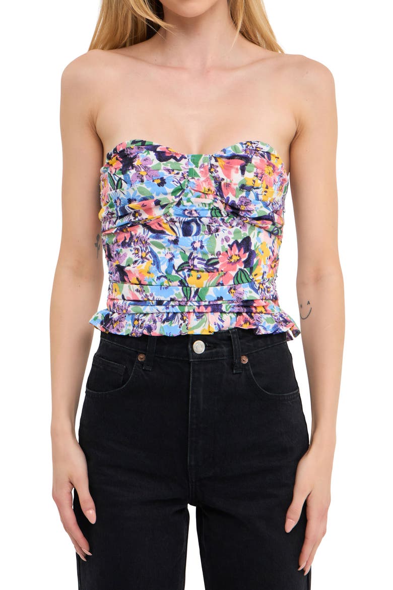 Floral Ruched Strapless Top, Alternate, color, MULTI