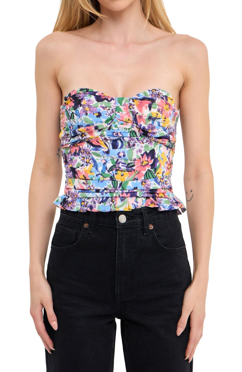 Endless Rose Floral Ruched Strapless Top, Alternate, color, Multi
