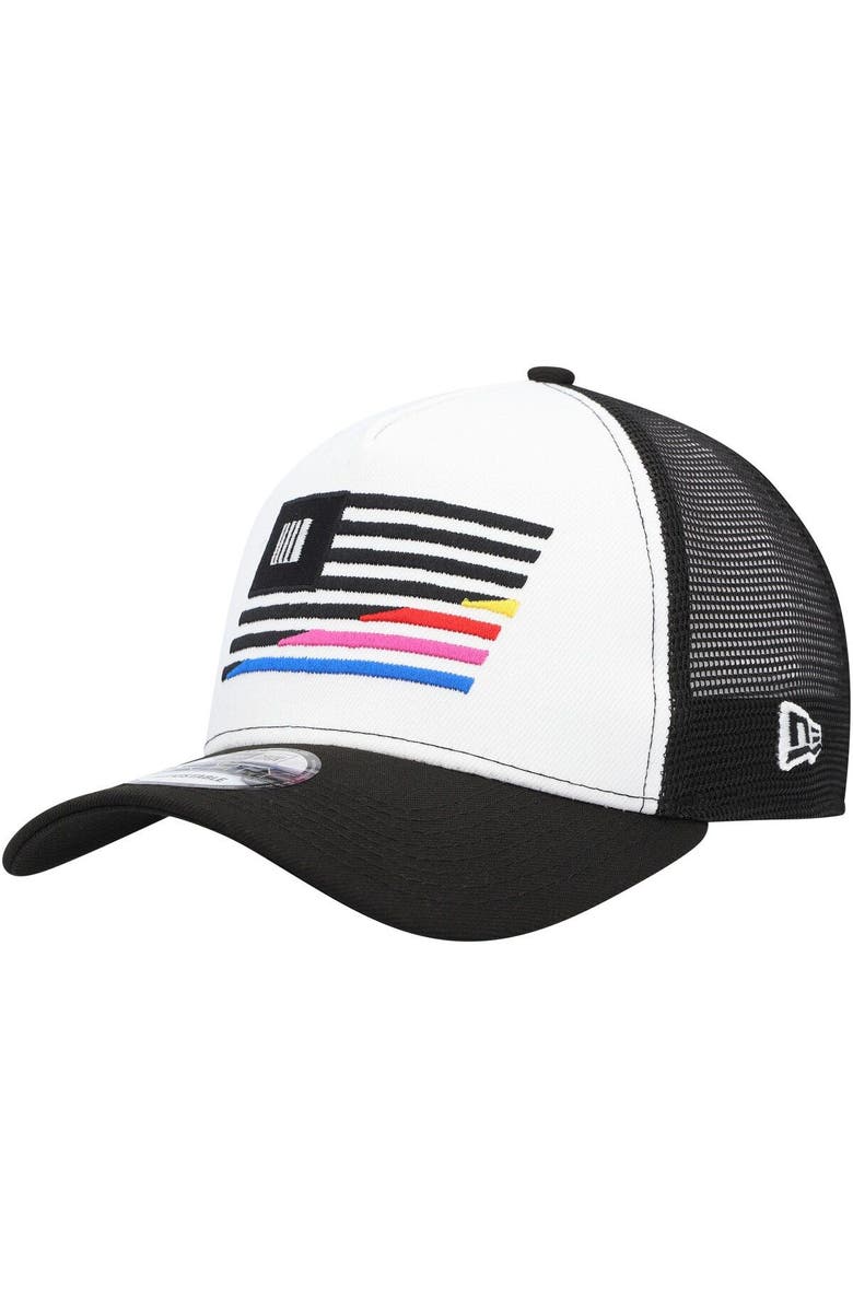 New Era Men's New Era Black/White NASCAR 9FORTY A-Frame Trucker Snapback Hat, Main, color, Black