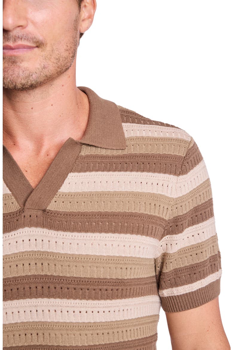 Trim Fit Johnny Collar Stripe Knit Polo, Alternate, color, MAPLE OATMEAL