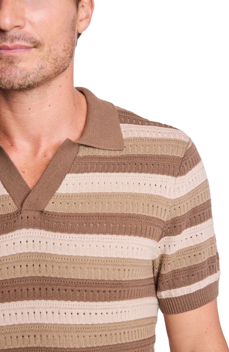 PAISLEY & GRAY Trim Fit Johnny Collar Stripe Knit Polo, Alternate, color, Maple Oatmeal