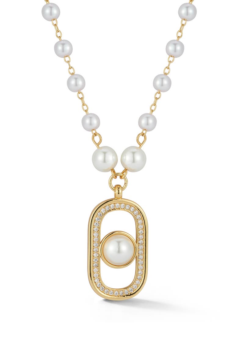Faux Pearl Pendant Necklace, Main, color, GOLD