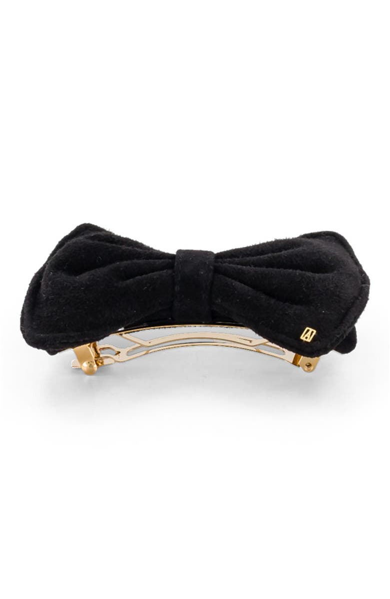 Alexandre de Paris Suede hair bow barette, Alternate, color, Black