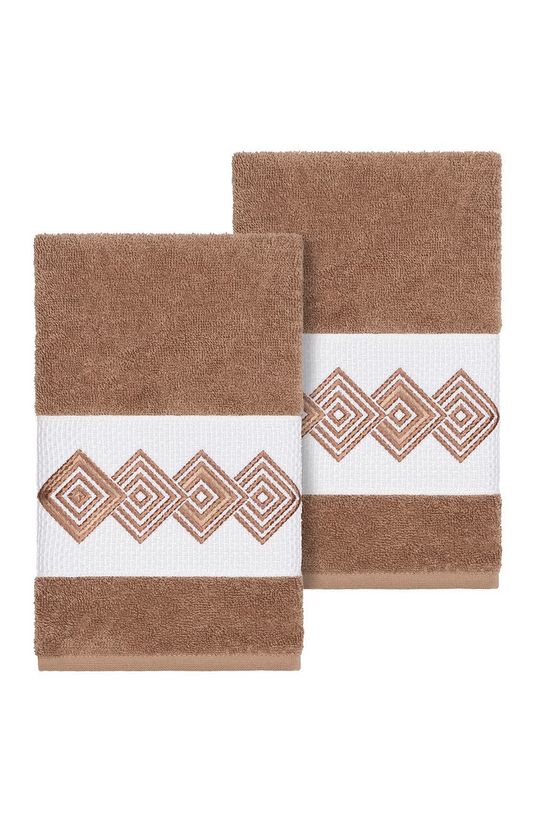 Linum Home Textiles Noah Embellished Hand Towel - Set of 2 - Latte, Main, color, Latte
