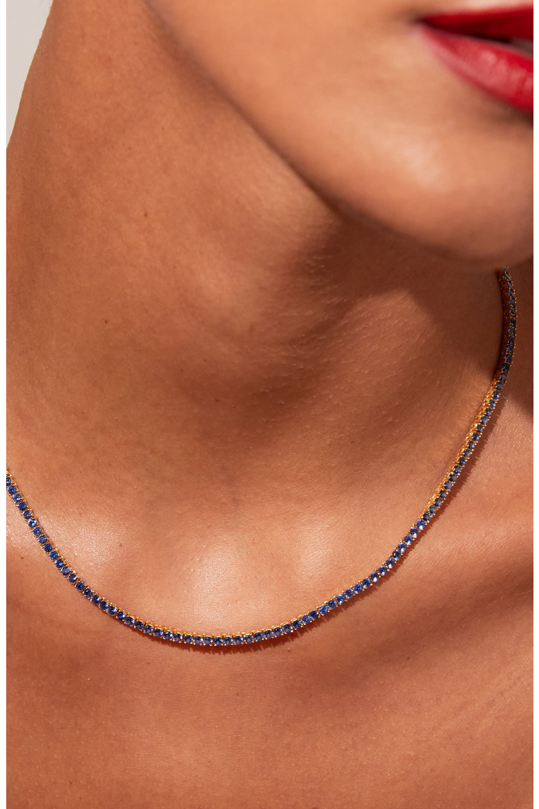 Lab Grown Blue Sapphire Tennis Necklace, Alternate, color, Blue Sapphire