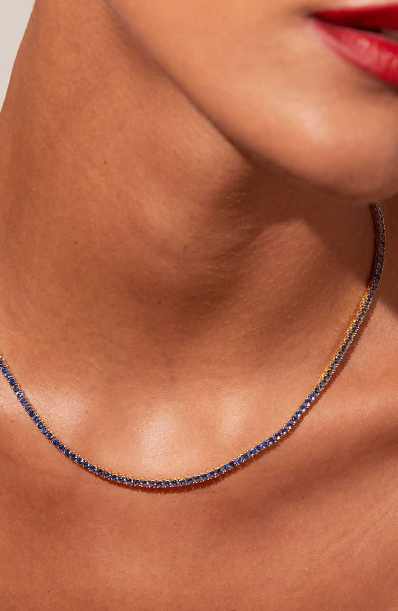 Aurate New York Lab Grown Blue Sapphire Tennis Necklace, Alternate, color, Blue Sapphire