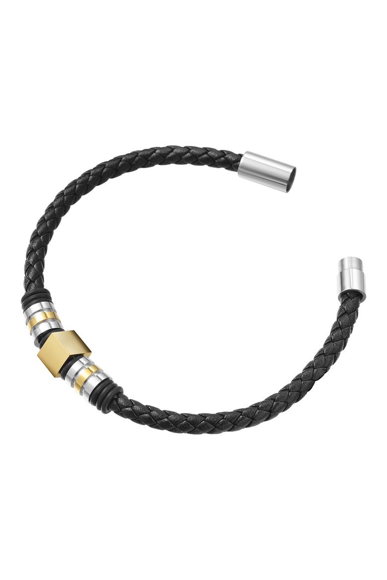 Men's Ornament Leather Bracelet, Alternate, color, GOLD