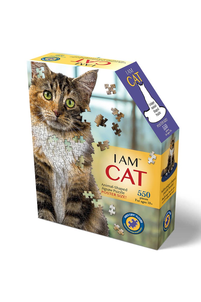 I Am Cat 550 Piece Puzzle Feline Shaped Animal Jigsaw, 30 X 30", Alternate, color, Multicolored