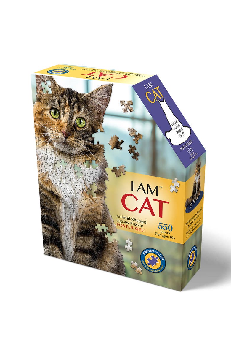 Madd Capp I Am Cat 550 Piece Puzzle Feline Shaped Animal Jigsaw, 30 X 30", Alternate, color, Multicolored