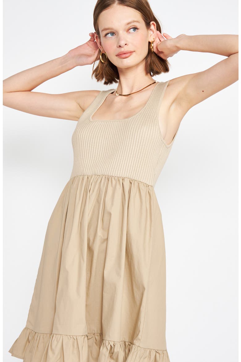 Winslow Mixed Media Scoop Neck Minidress, Alternate, color, TAUPE