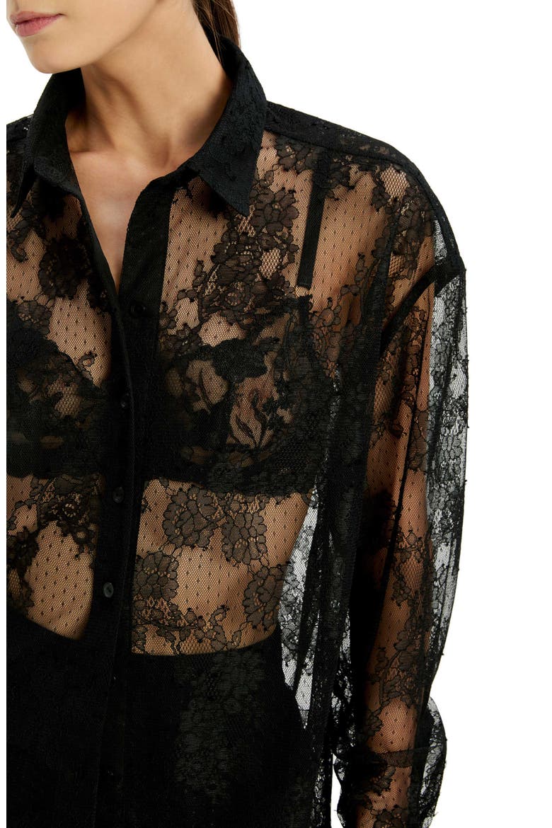 Aleida Oversize Sheer Lace Shirt, Alternate, color, BLACK