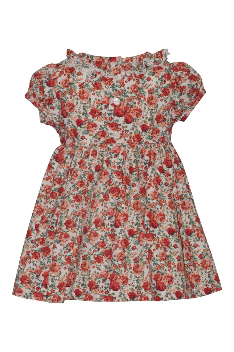 Smocked Roses Cotton Dress, Alternate, color, IVO