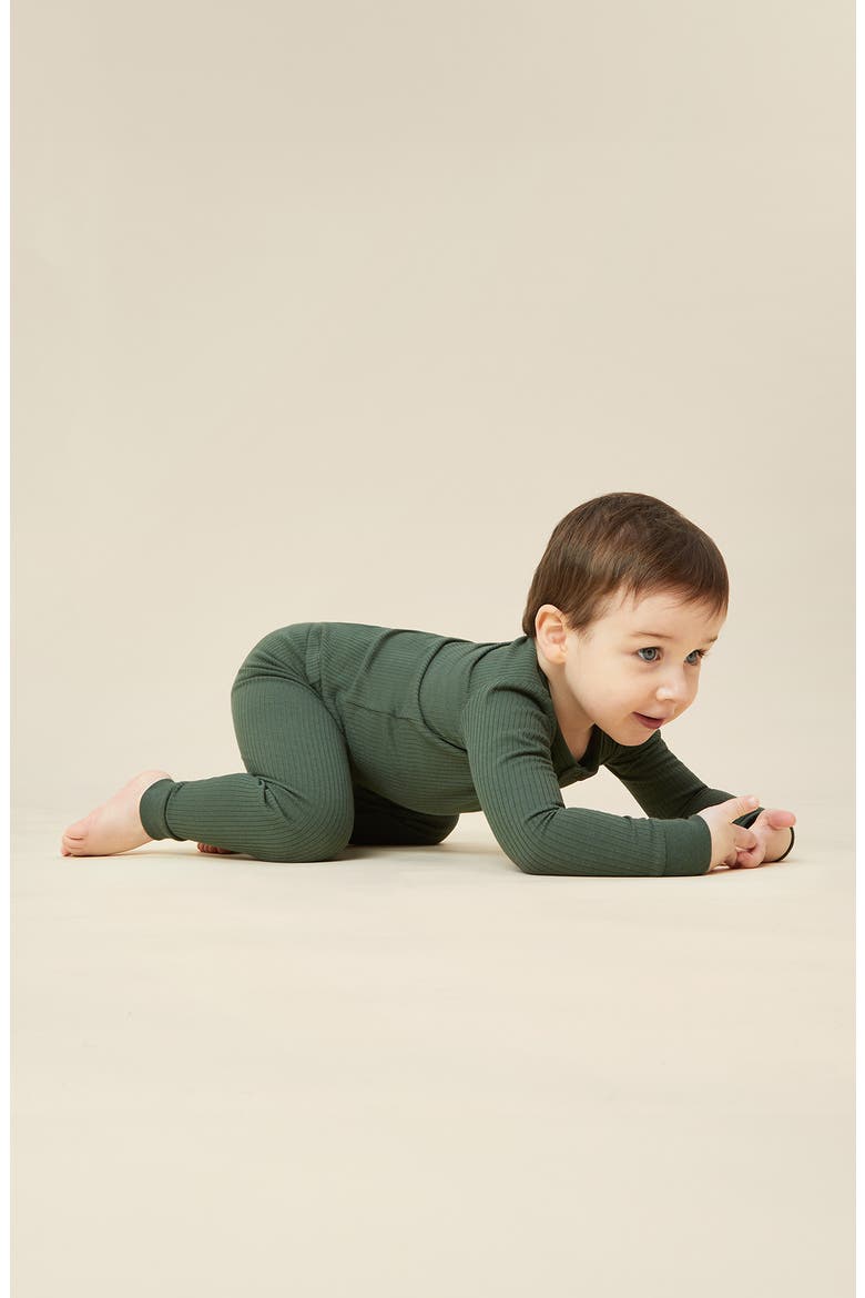 Rib Fitted Two-Piece Pajamas, Alternate, color, RIBBED PINE