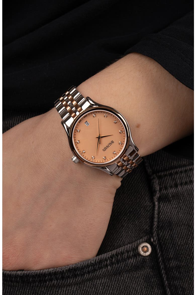 Beleganza Mother-of-Pearl & Diamond Two-Tone Bracelet Watch, 32mm, Alternate, color, BICOLOR STAINLESS STEEL AND R