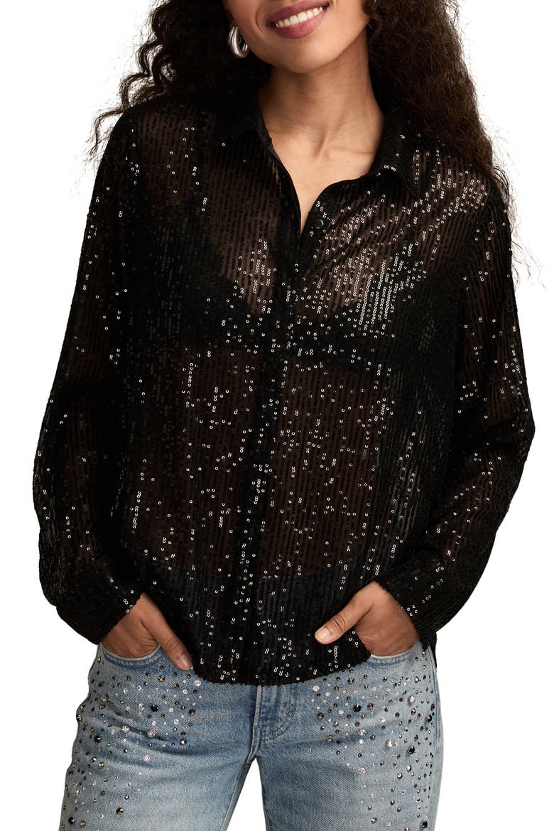 Sheer Sequin Shirt, Main, color, CAVIAR