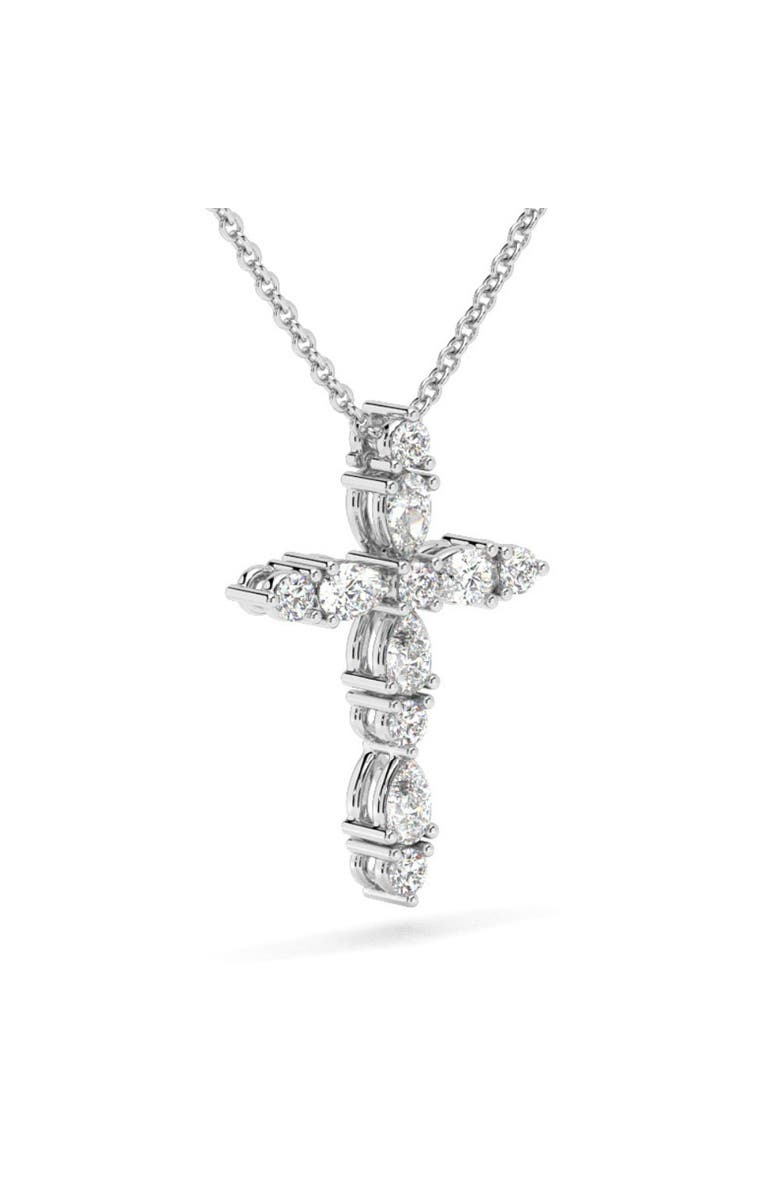 Bliss Diamond 3/4Ct Diamond Cross Round & Pear Shape 14k Gold Necklace Lab Grown 1" Tall, Alternate, color, 14K White Gold