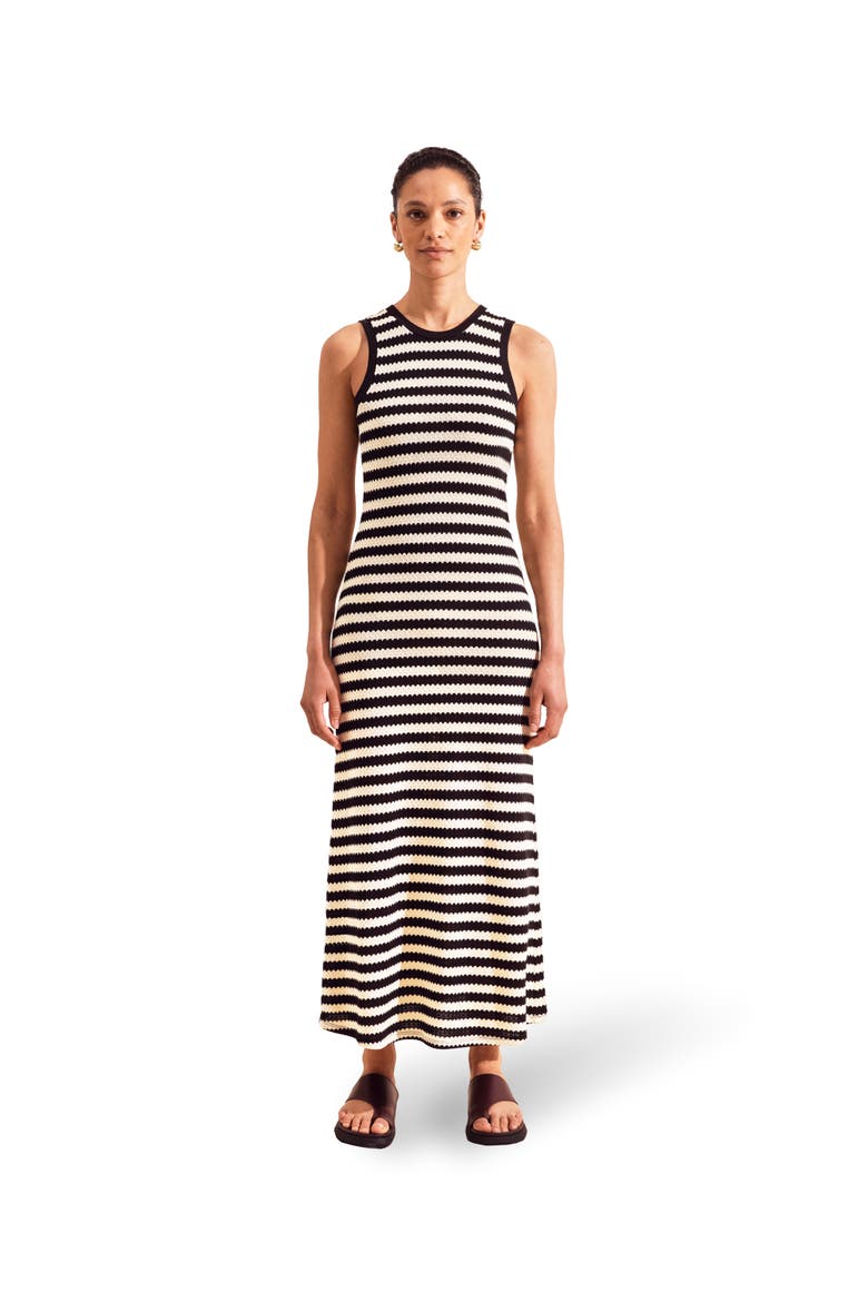 stripe knit midi dress Black Stripe Knit Midi Dress | Contrast Trim