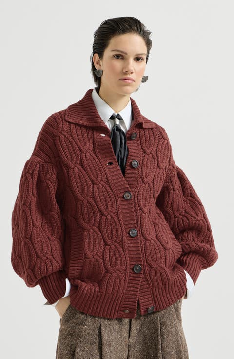 Cashmere feather yarn heritage cable cardigan