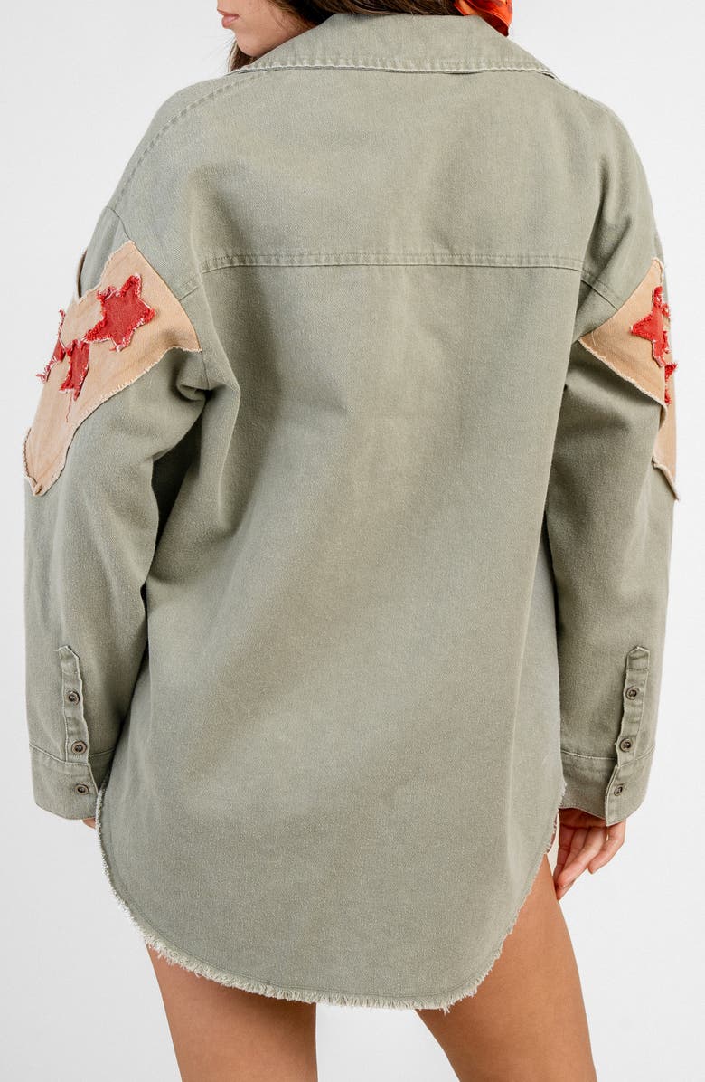 Beivy Denim Star Patch Shirt Jacket, Alternate, color, Green Combo