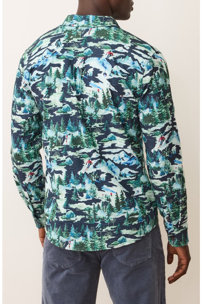 Fresh Tracks Winter Scene Cotton Button-Up Shirt, Alternate, color, NAVY SKI PRINT