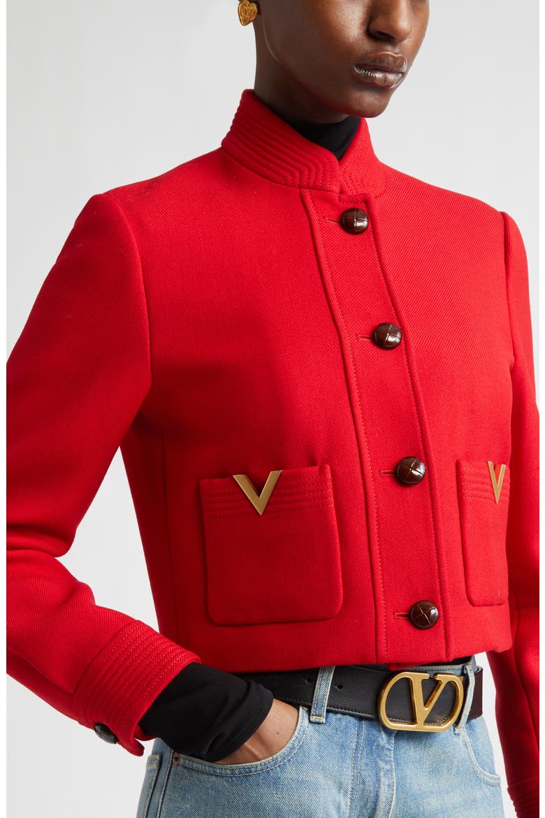 V-Detail Wool & Silk Double Drill Jacket, Alternate, color, DEEP RED